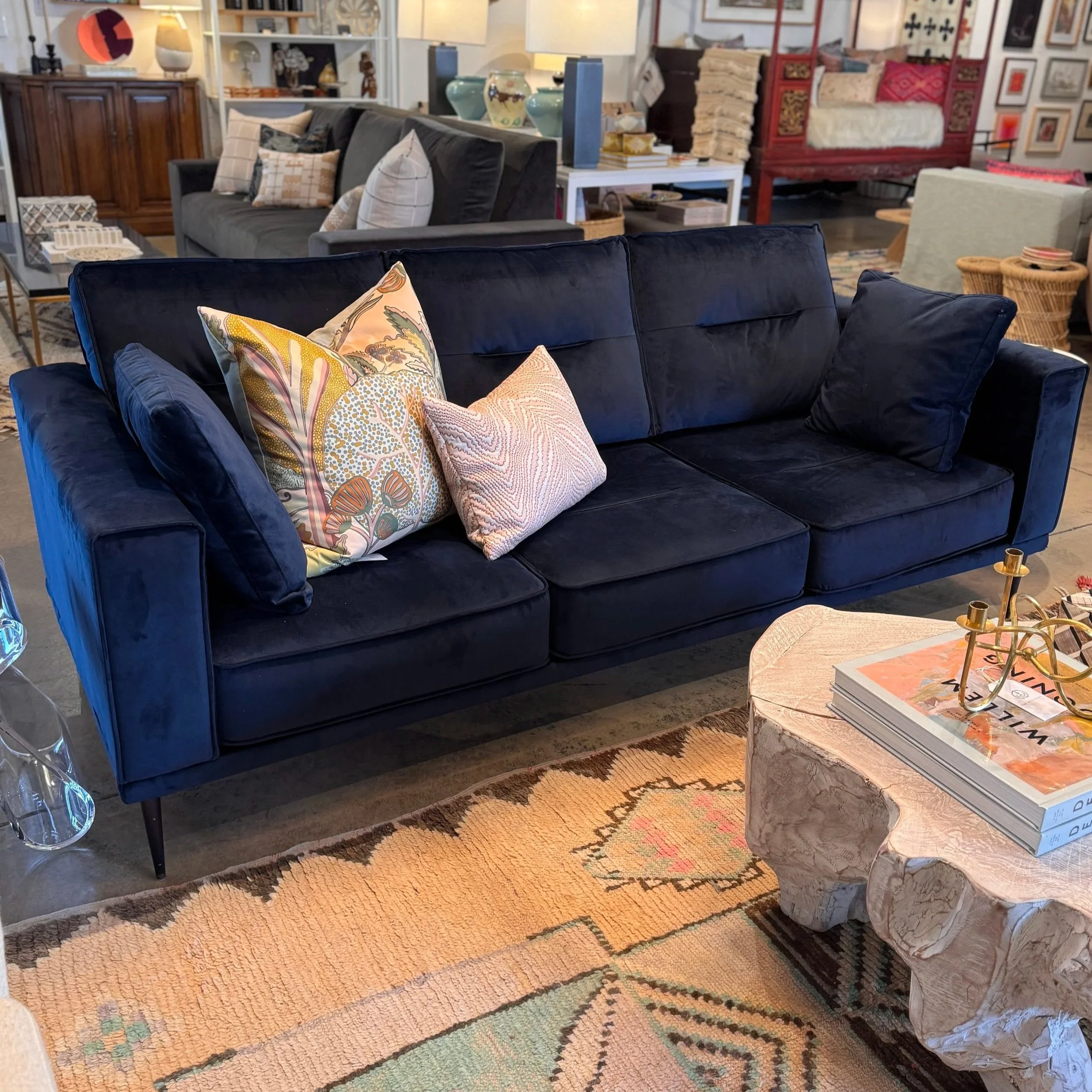 Blue Velvet Sofa (80W x 34D x 34H)