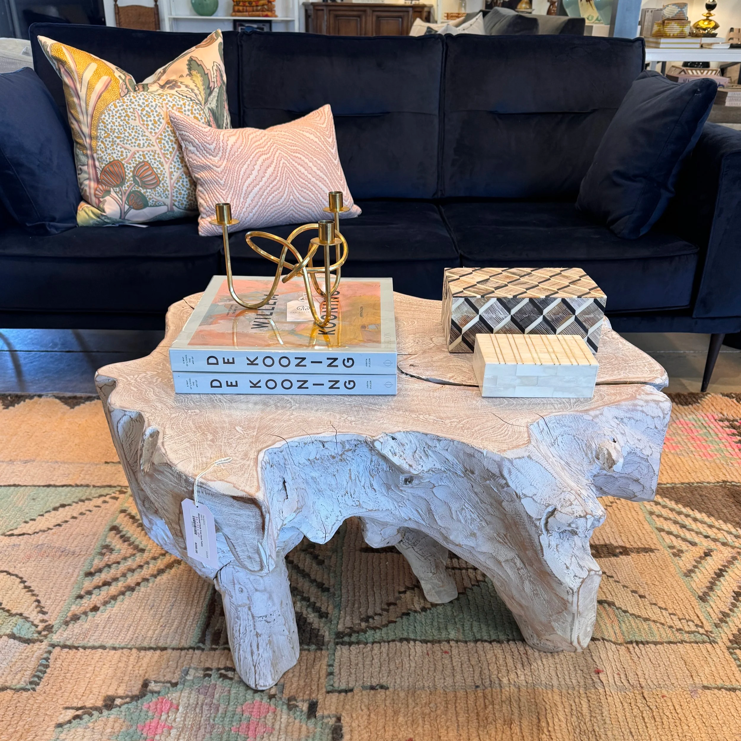 SOLD - Bleached Teak Tree Root Table - 33 x 33 x 18H