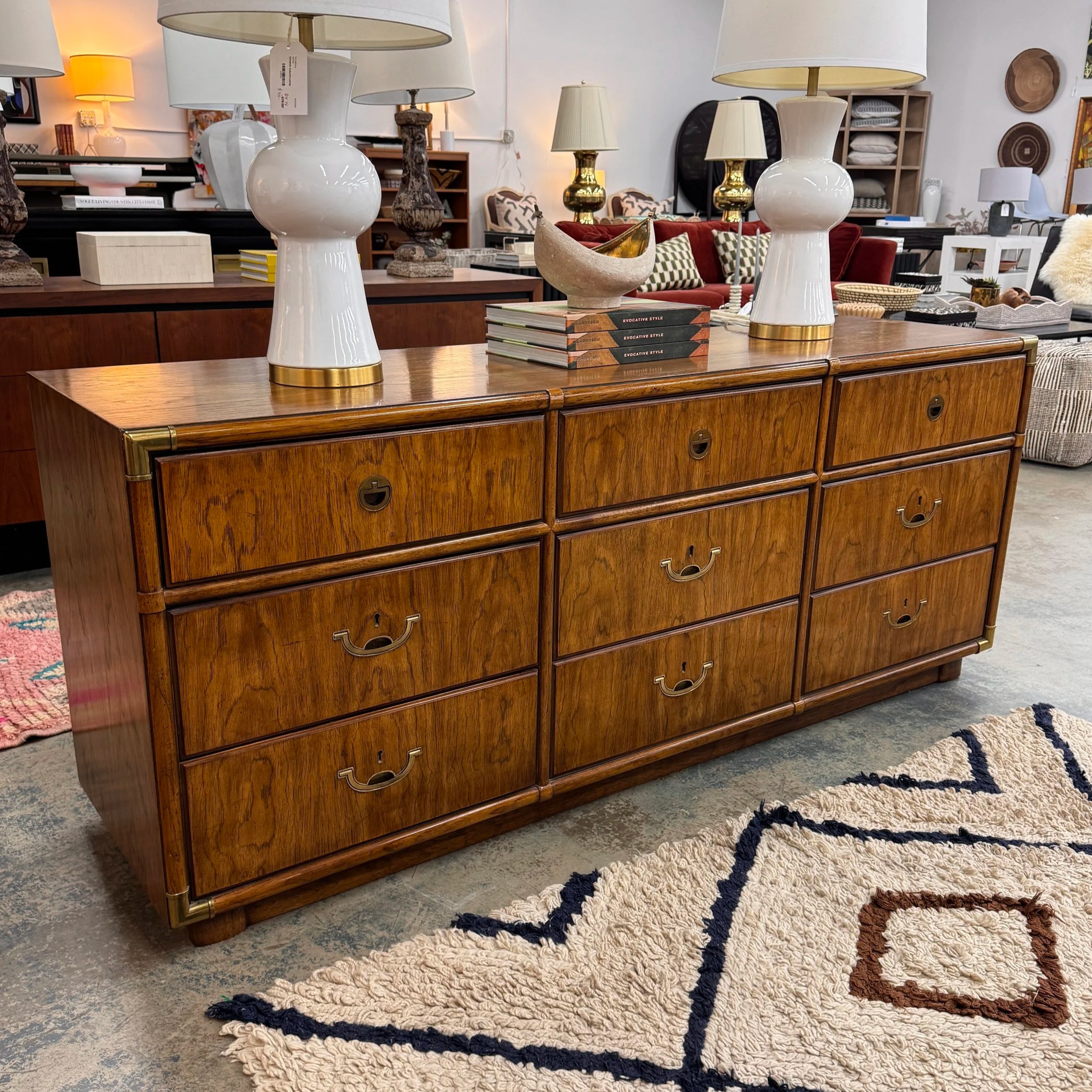 Vintage Drexel Campaign Dresser (70.5W x 19.5D x 29.5H)