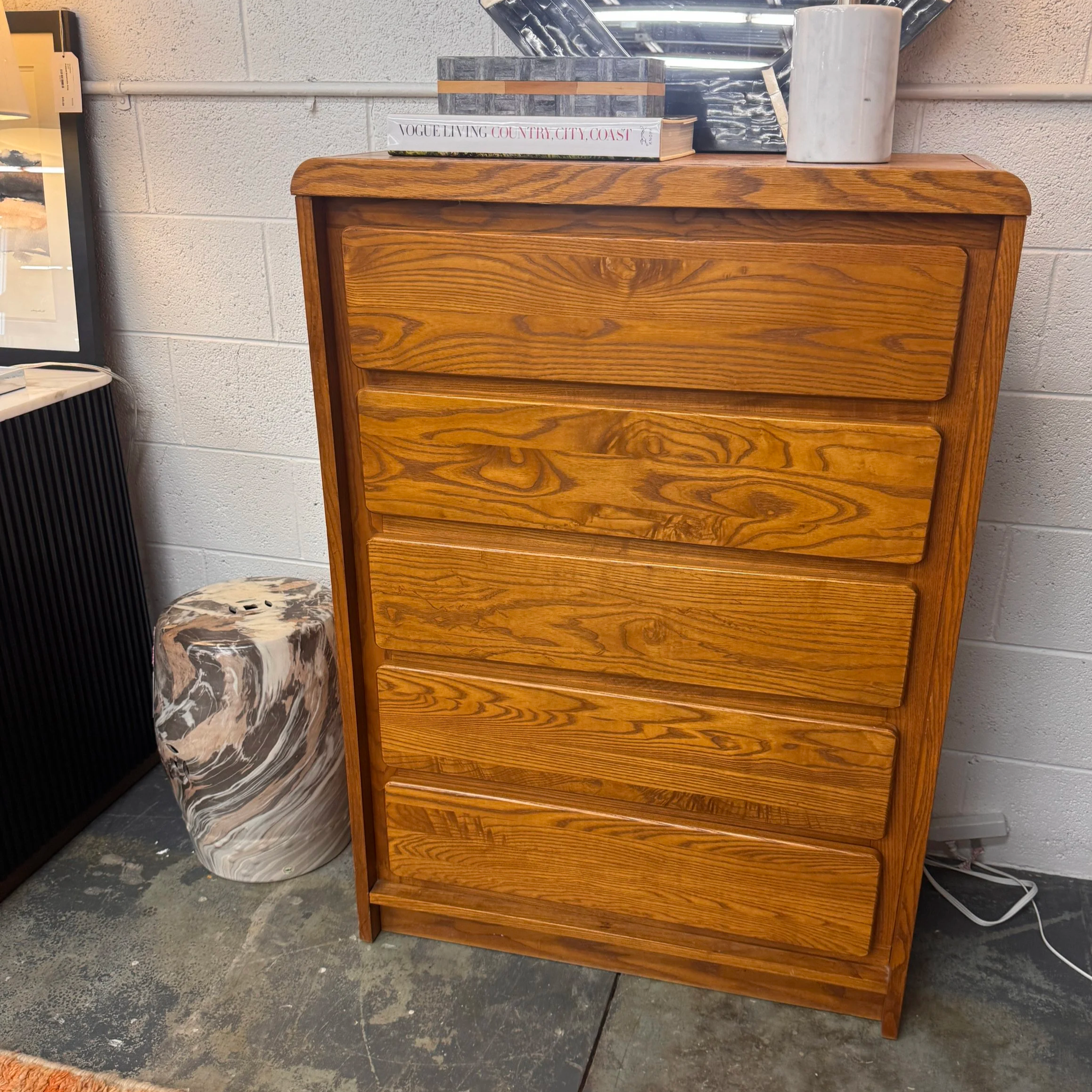 SOLD - Vintage Oak 5-Drawer Chest (32W x 17D x 45H)