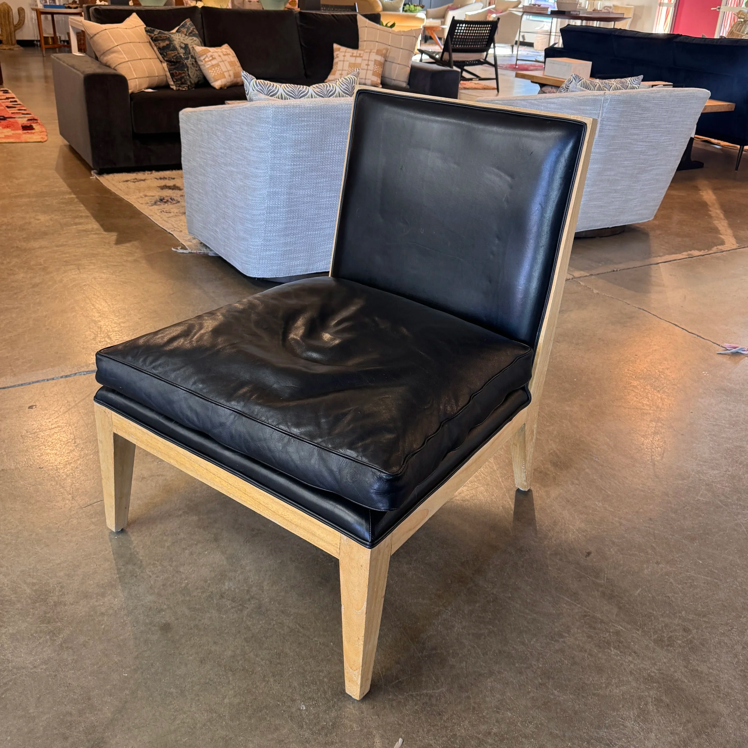 Vintage Swaim Leather & Oak Slipper Chair