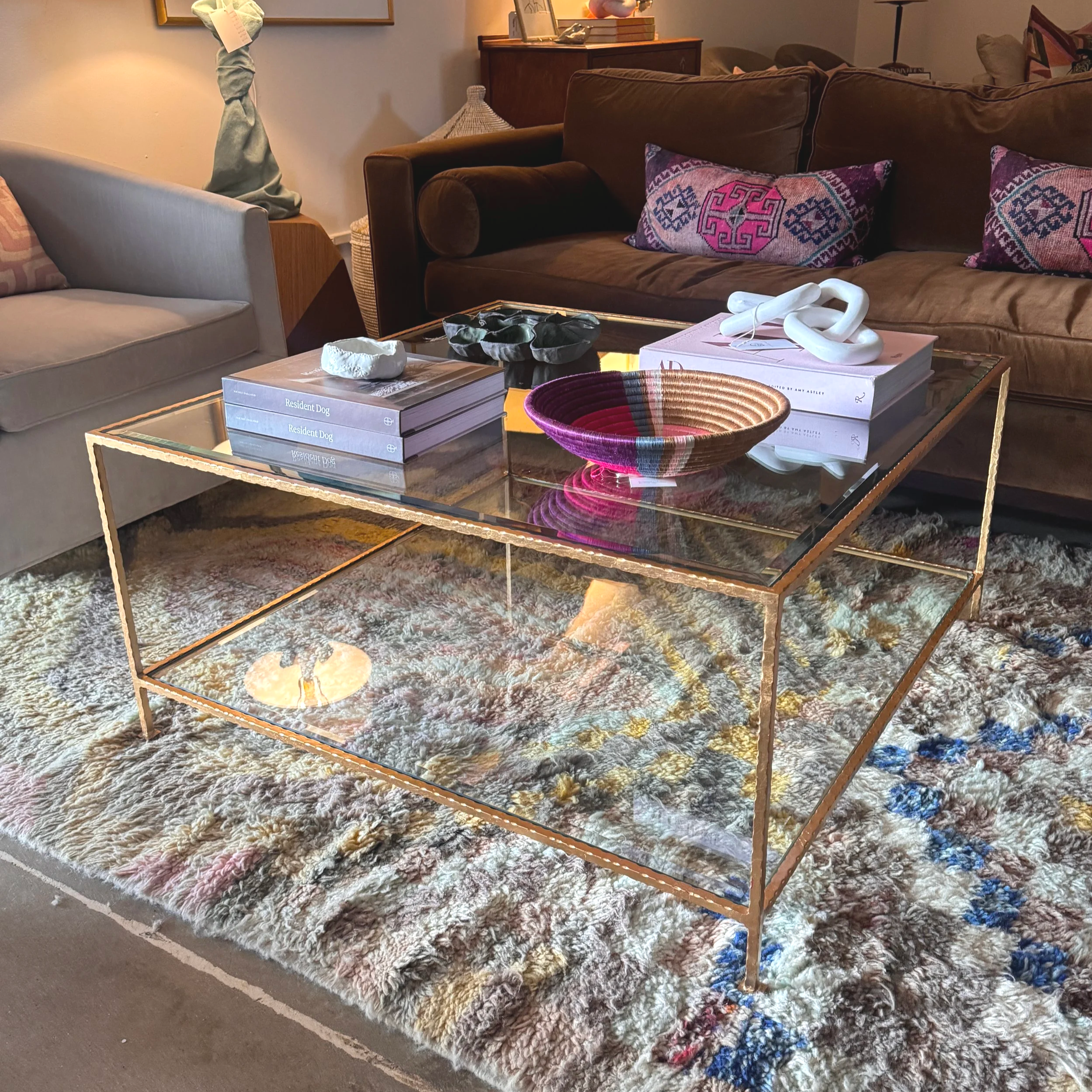 Gold Leaf & Beveled Glass 2-tier Coffee Table (37H x 18H)