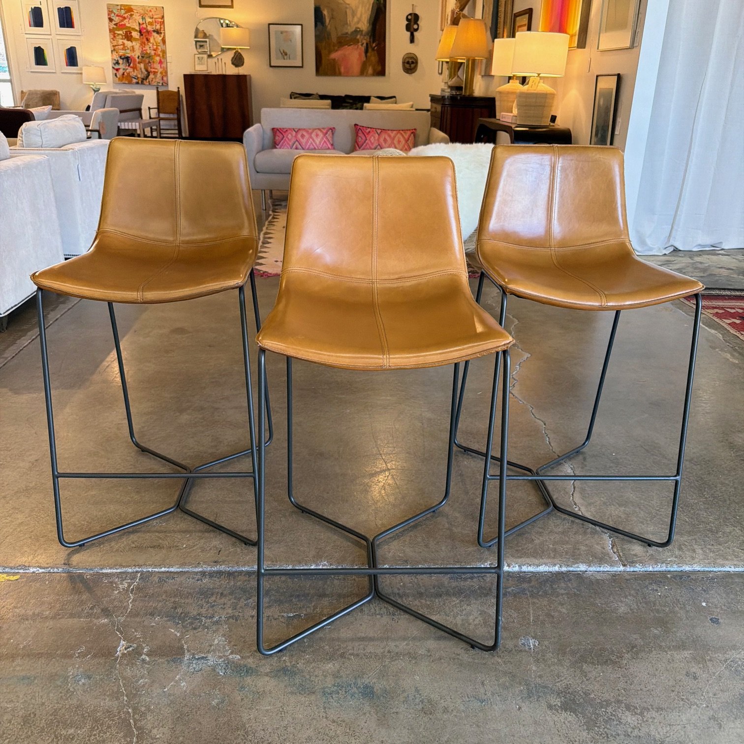 West Elm Leather Counter Stool (x3)  30"H seat