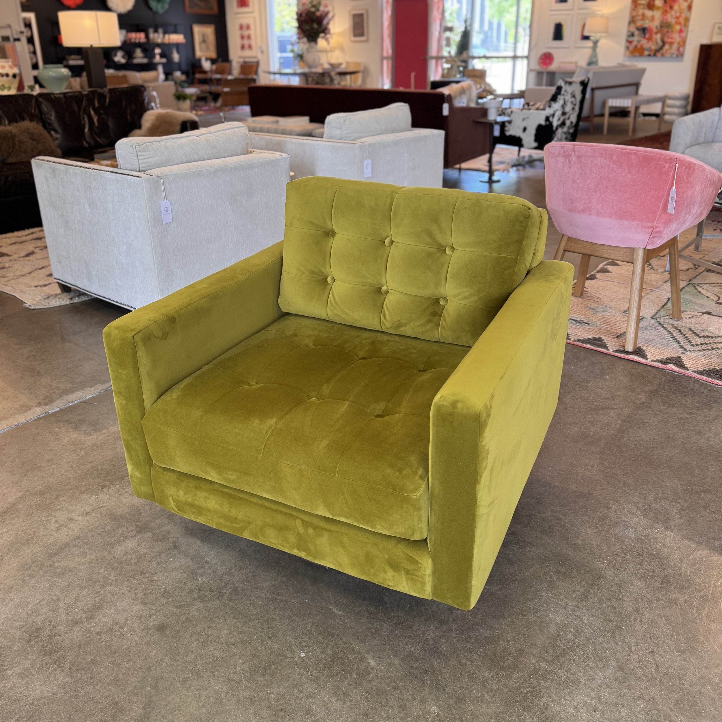 Joybird Velvet Swivel Chair- 34"w x 34"d x 32"h