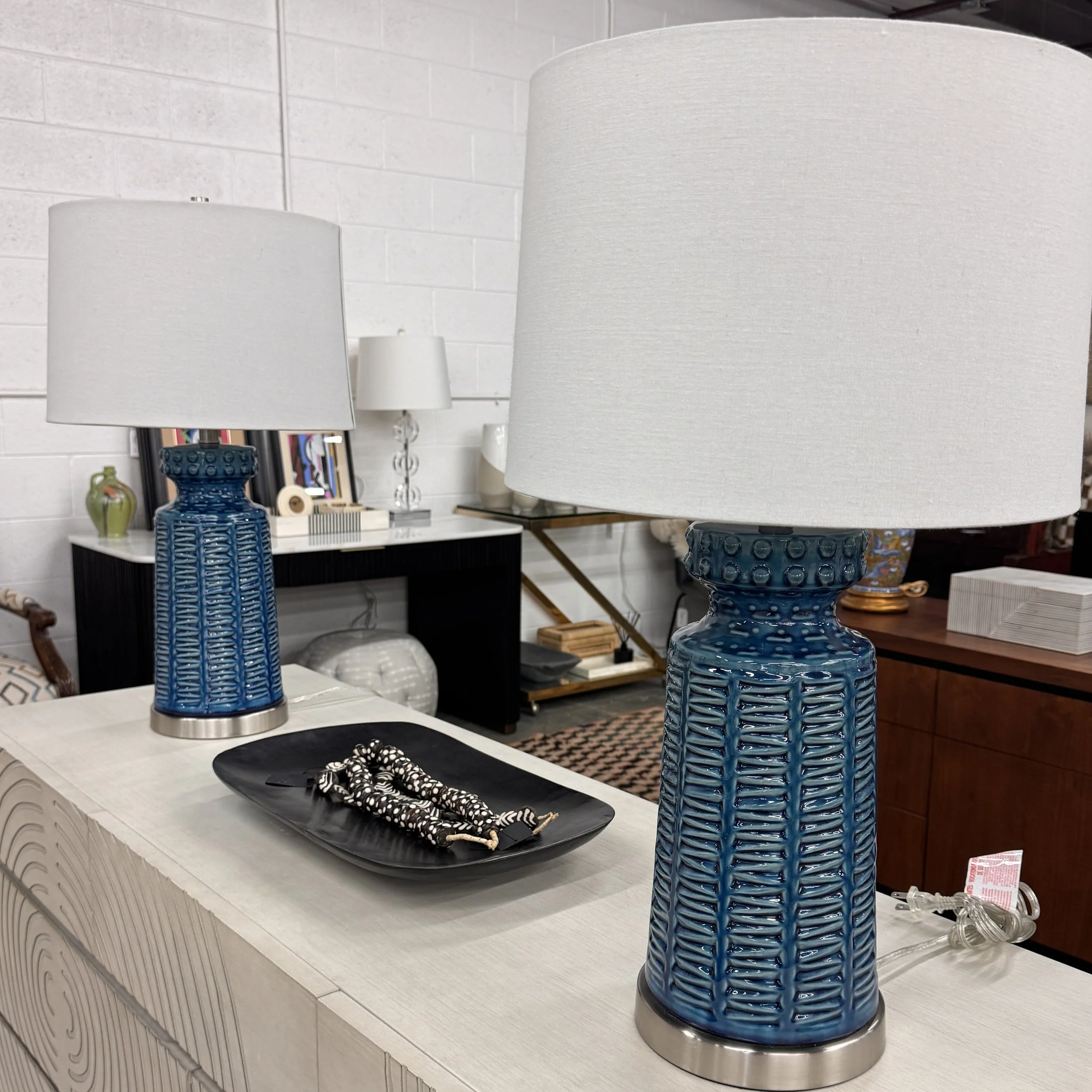 SOLD - Blue Glaze Textured Lamp (x2)