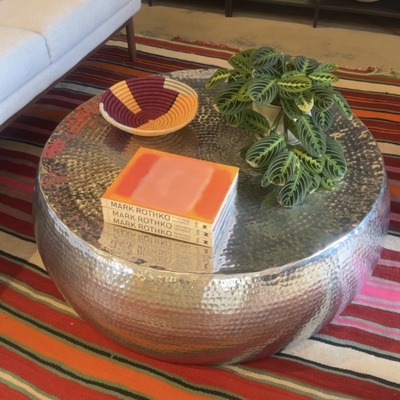 Hammered Aluminum Coffee Table (38D x 16.5H)