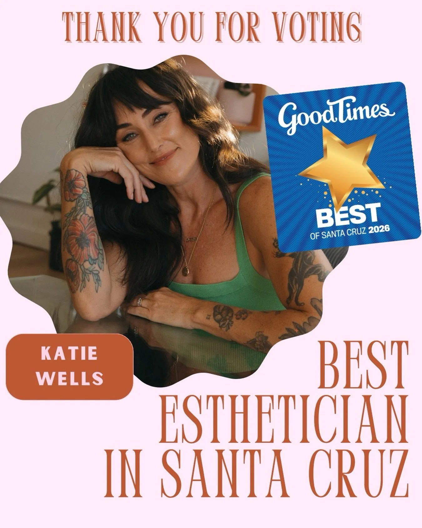 We&rsquo;ve been holding this in&hellip;
The GoodTimes Best Of results are out, and I&rsquo;m still having a pinch-me moment.

You voted me BEST Esthetician in Santa Cruz. 🔥

I&rsquo;m beyond proud just to have been in the running. Thank you for tru