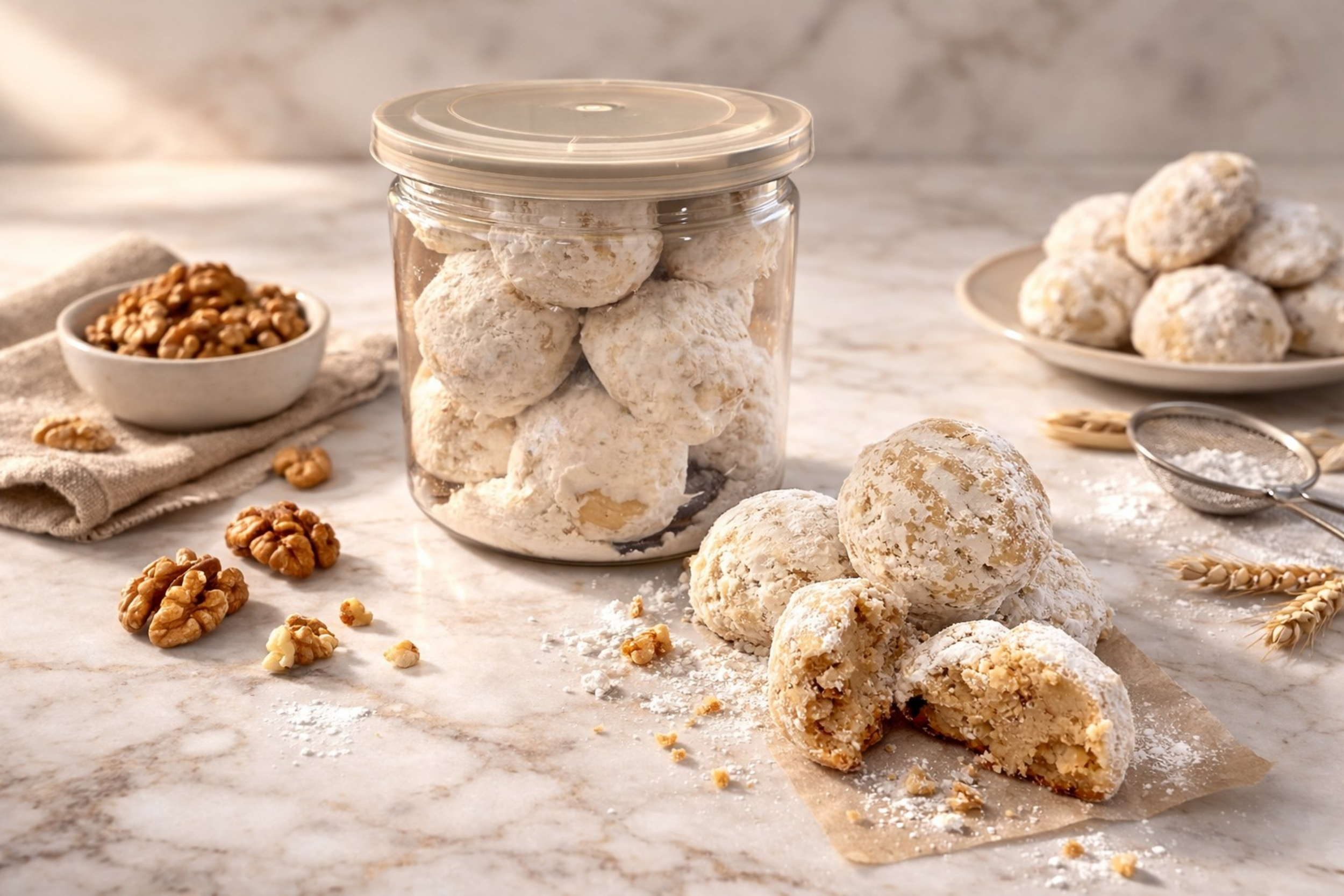 Amaretto Walnut Snowball Cookies