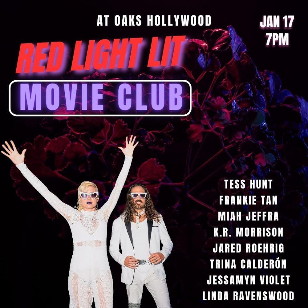 Heading back to LA tomorrow to host @redlightlit with @movieclubtheband❣️Join us for an evening of music, poetry, and storytelling from 7pm to 9pm @oakshollywoodevents🎬 Arrive at 6pm for the bookfair with @losangelespress on the back patio of The Oa