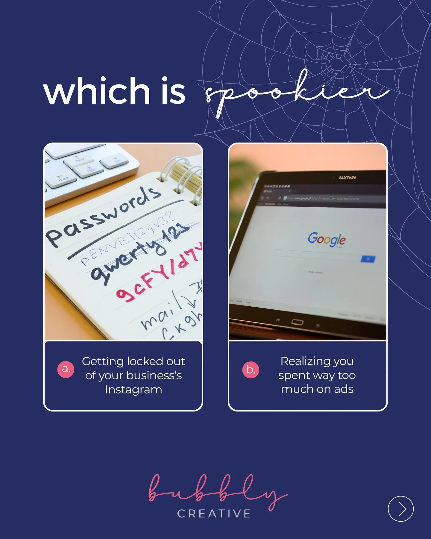 Business owners, gather &lsquo;round the cauldron 🧙&zwj;♀️

We want to know- what&rsquo;s spookier?! Let us know in the comments below ⬇️

And if you&rsquo;re looking to make your marketing stress-free and boo-tiful, we can help. 🎃

#halloween #pol