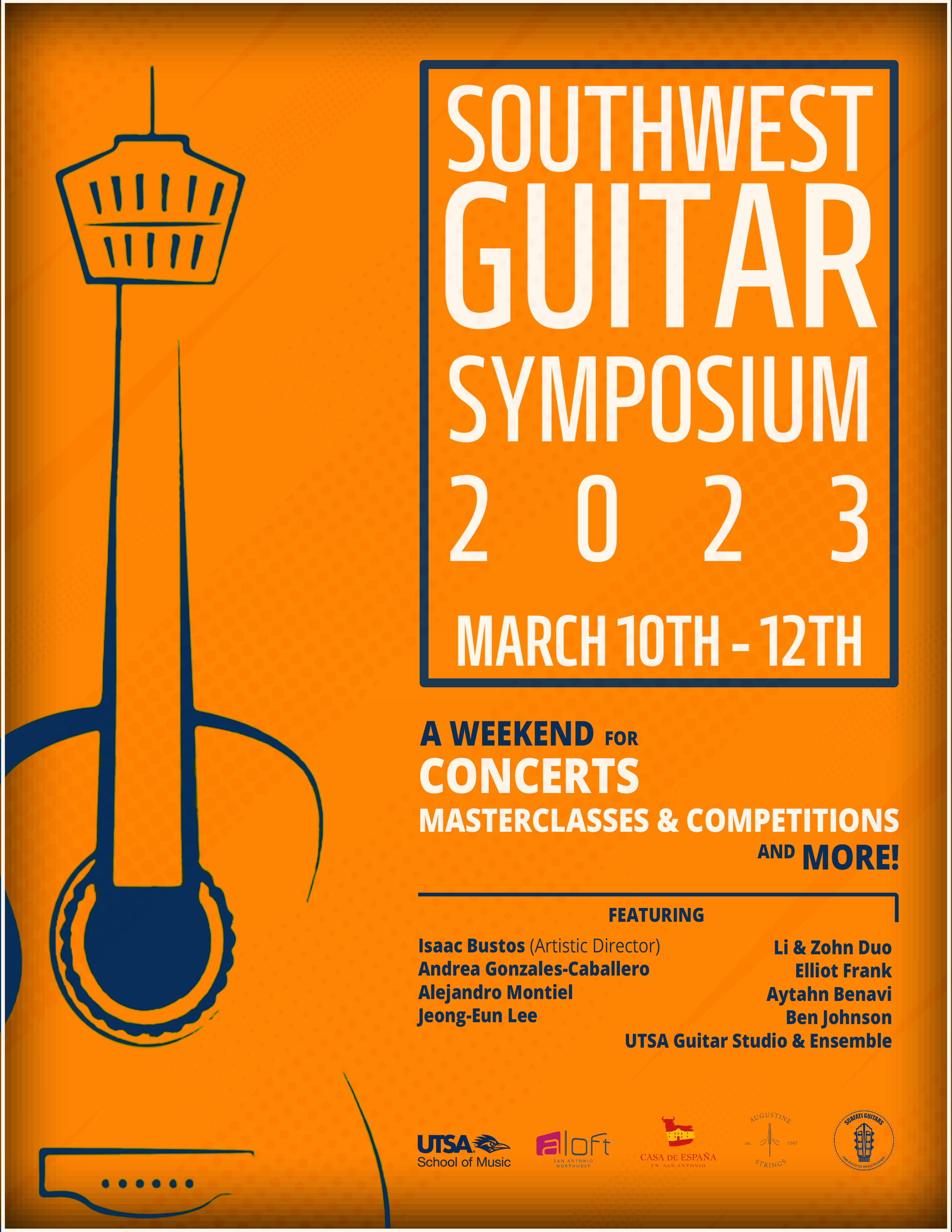 Work sample: "Southwest Guitar Symposium 2023". The 2023 edition of Southwest Guitar Symposium, hosted by UTSA.