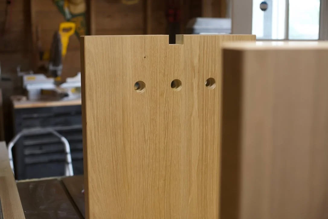 Building another one of these tables. 

Machining the double-sided stepped mortise in the 3 inch thick lumber core legs is a pretty labor-intensive bit of woodworking, but the results are worth it.