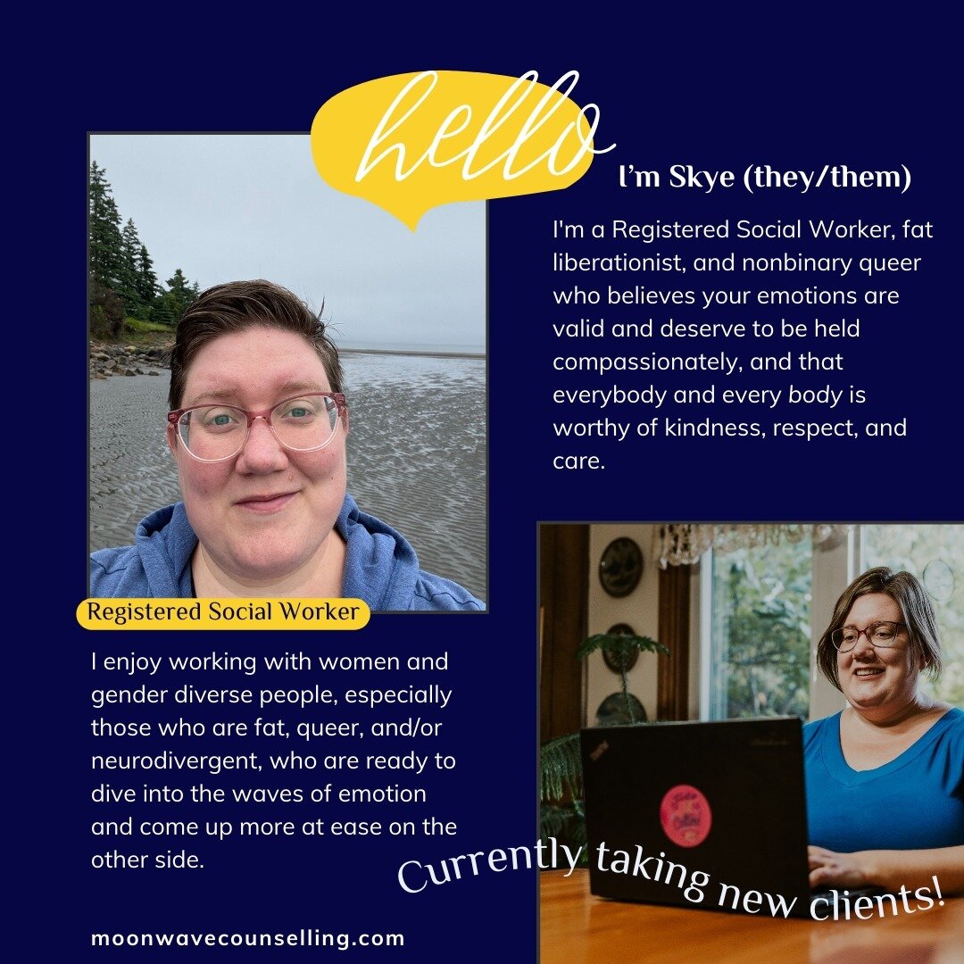 Hello...it's been a while and lots of things have changed!

In the last year or so, I changed my name, my pronouns and my business name. So I now re-introduce myself to you: I'm Skye McCrindle (they/them), and this is Moon Wave Counselling. I special