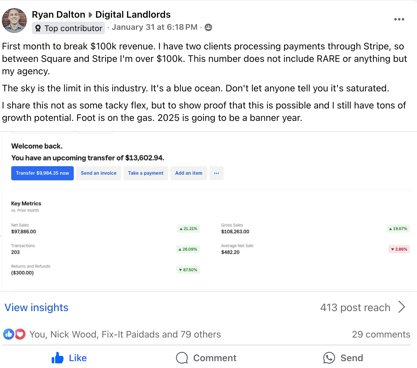 $100,000 monthly income