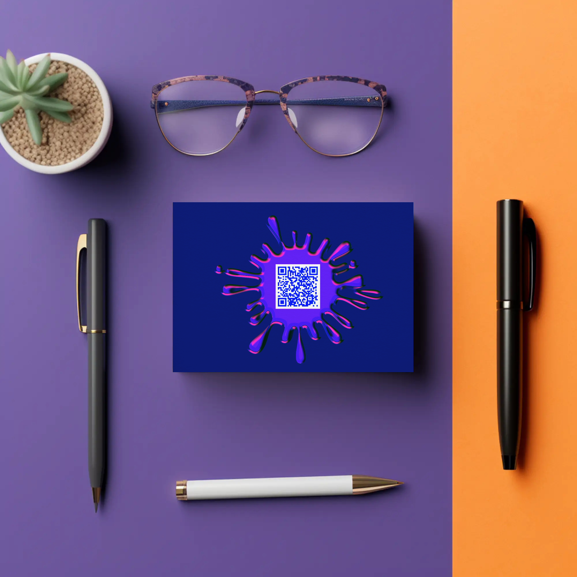 Qr Code to my website. One the physical card, the splat is SHINY!