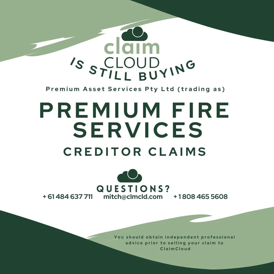 Great News! ClaimCloud is still buying creditor claims against Premium Asset Services Pty Ltd, formerly trading as PREMIUM FIRE SERVICES
If you&rsquo;re interested in selling your claim, contact us for a price today

GOT QUESTIONS? 
ClaimCloud is her