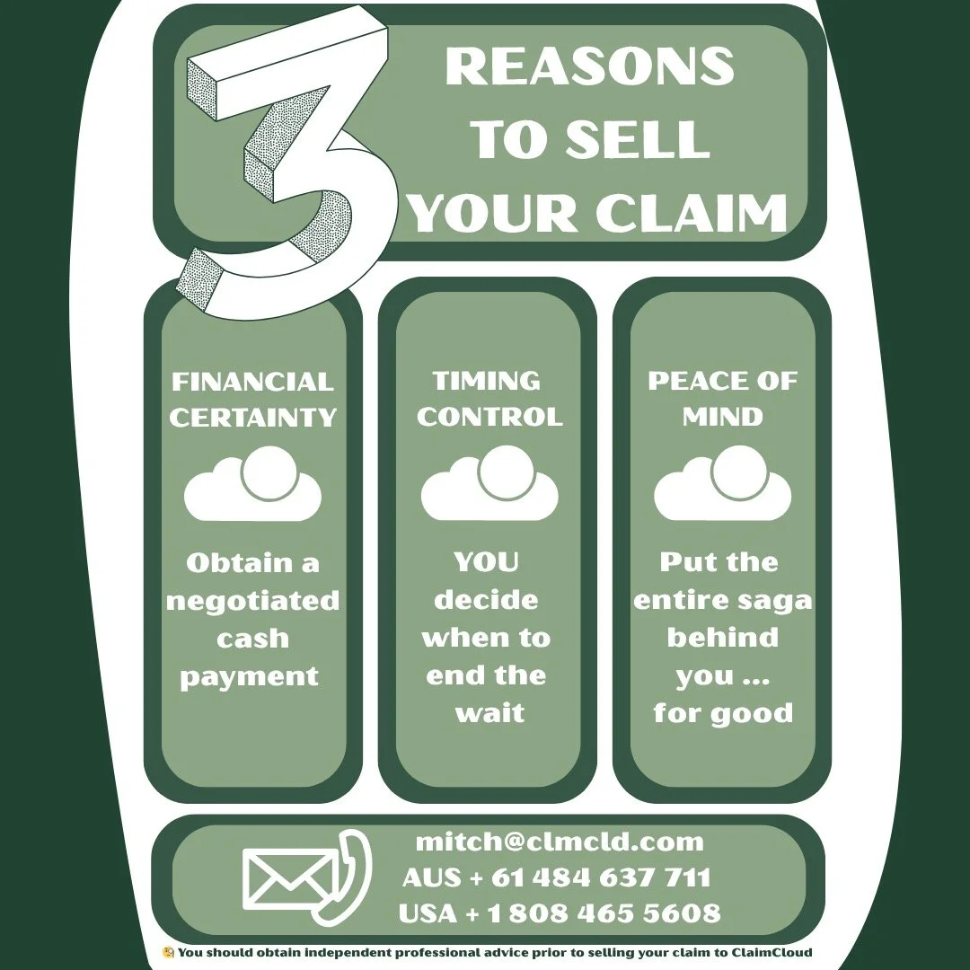THREE Reasons to Sell Your Creditor Claim to ClaimCloud
FINANCIAL CERTAINTY &ndash; obtain a negotiated cash payment
TIMING CONTROL &ndash; YOU control when to end the wait
PEACE OF MIND &ndash; No more dealings with the company or the insolvency pra