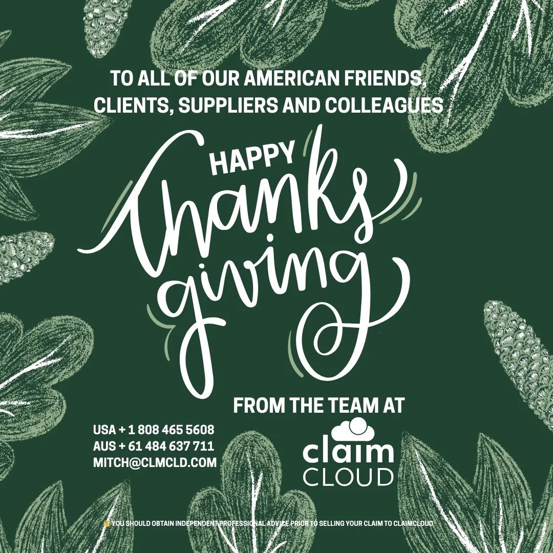 To all of our friends, clients, suppliers and colleagues 
Happy Thanksgiving
From the team at
ClaimCloud

CONTACT US
USA + 1 808 465 5608 
AUS + 61 484 637 711 
mitch@clmcld.com

🧐 Any information provided by ClaimCloud is not intended to constitute