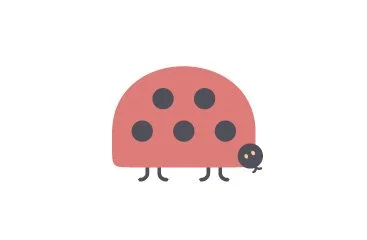 Drawing of a ladybird with a red body and black dots.