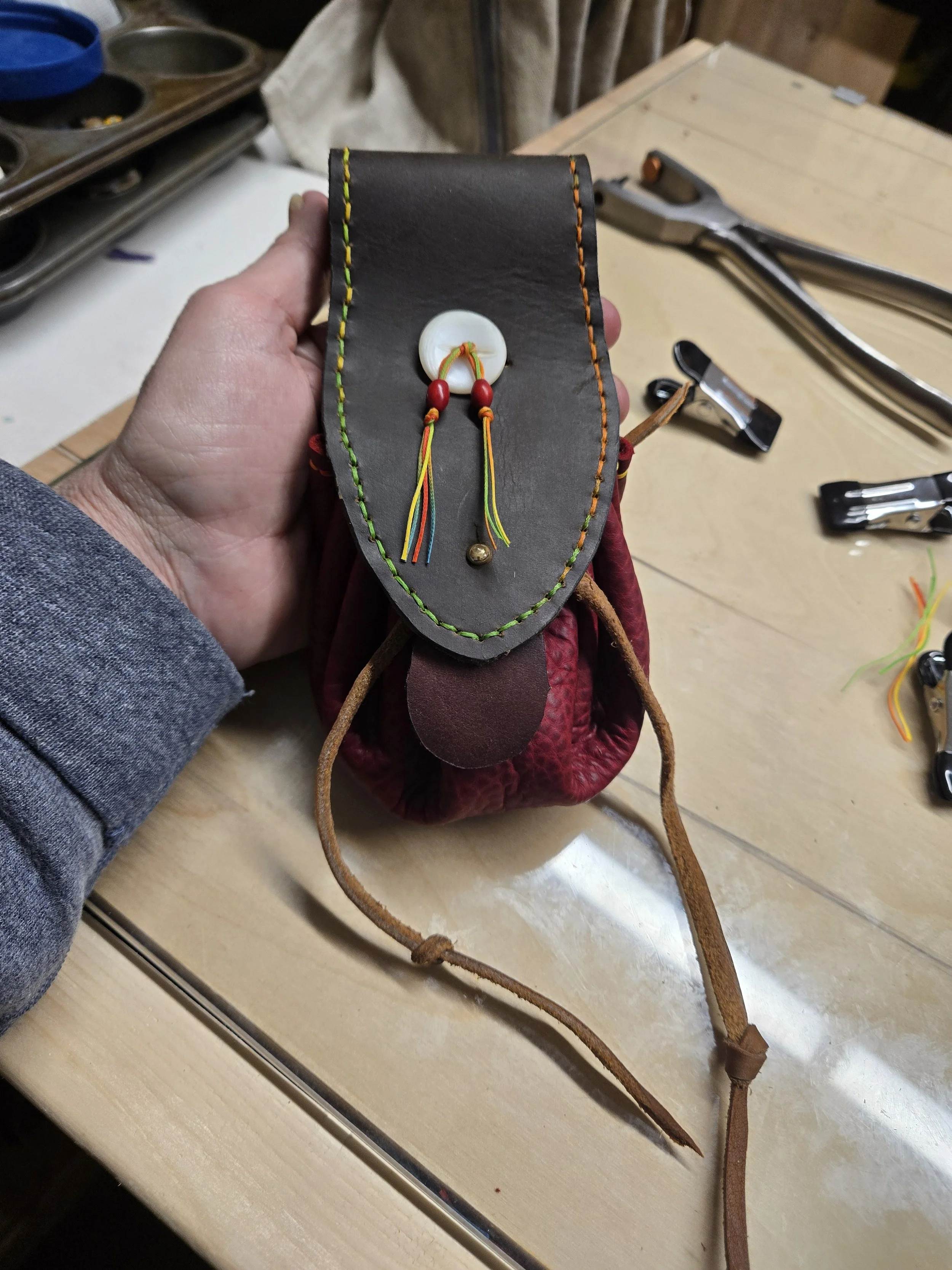 Small Red Leather Moon Pouch