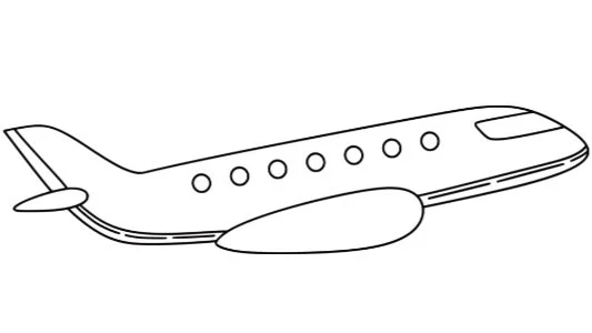 Outline drawing of an airplane with windows