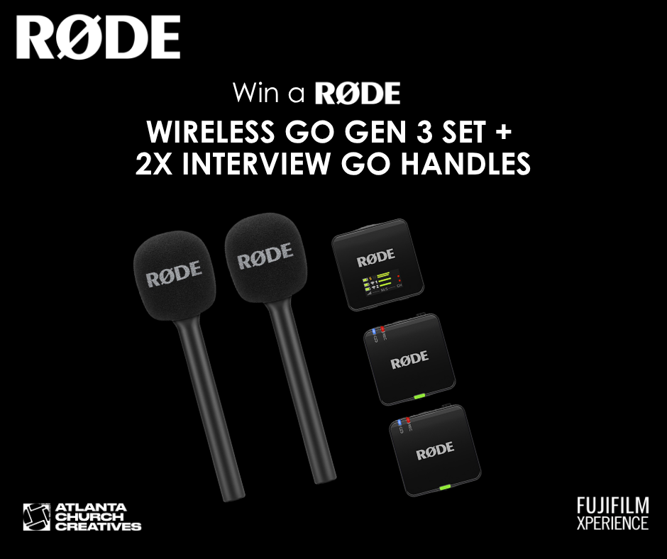 RØDE audio giveaway featuring wireless microphone systems at the Fujifilm Xperience workshop for church creatives, content creators, filmmakers, and production teams.