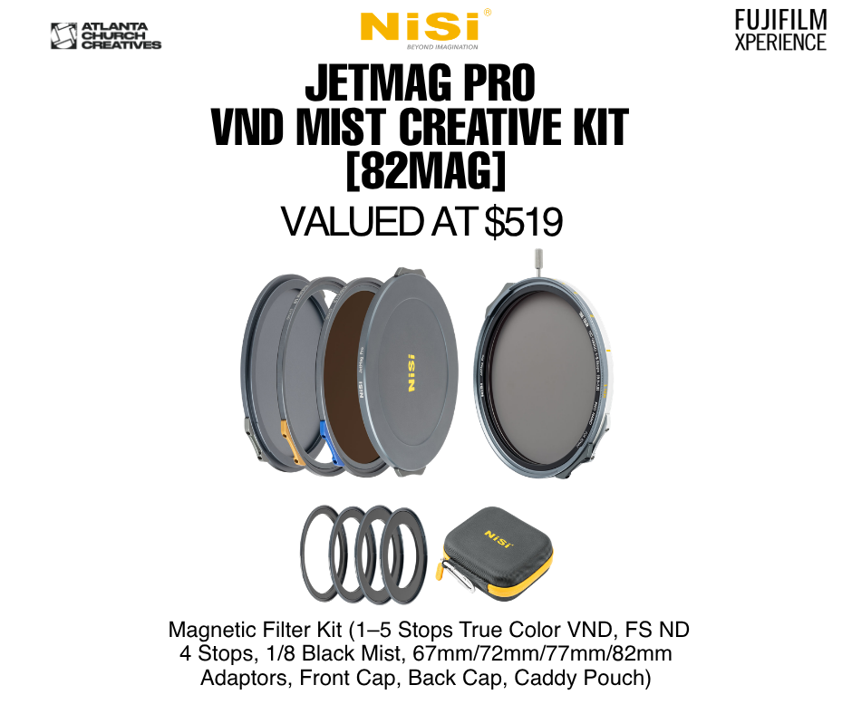 NiSi giveaway featuring filmmaking and photography accessories at the Fujifilm Xperience hands-on workshop for church creatives, photographers, and filmmakers.
