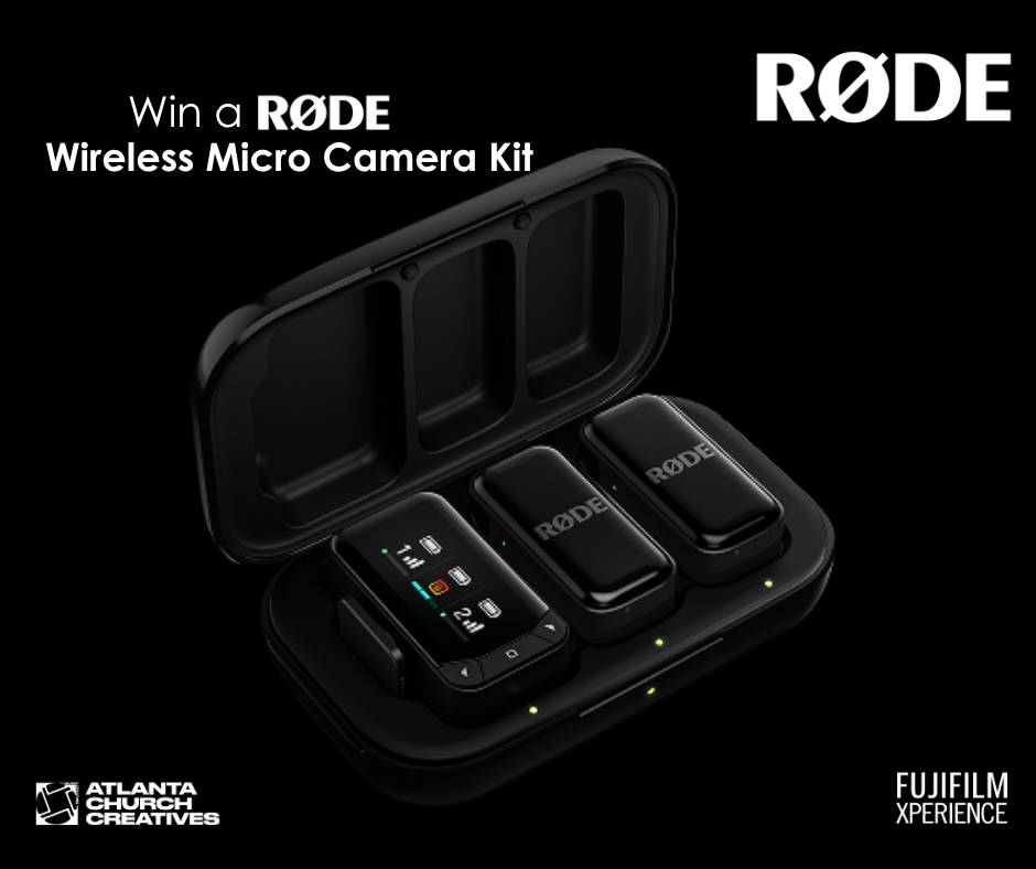 RØDE audio giveaway featuring wireless microphone systems at the Fujifilm Xperience workshop for church creatives, content creators, filmmakers, and production teams.
