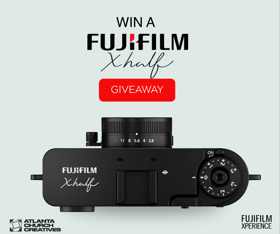 Fujifilm X half camera giveaway at the Fujifilm Xperience, a hands-on workshop for church creatives, photographers, filmmakers, and content creators.