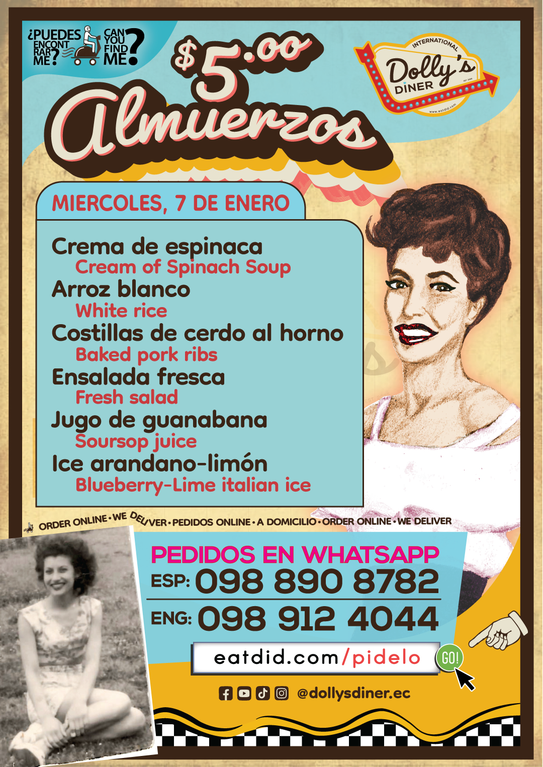 $5 Almuerzos en Dolly's Diner Lunes a Viernes