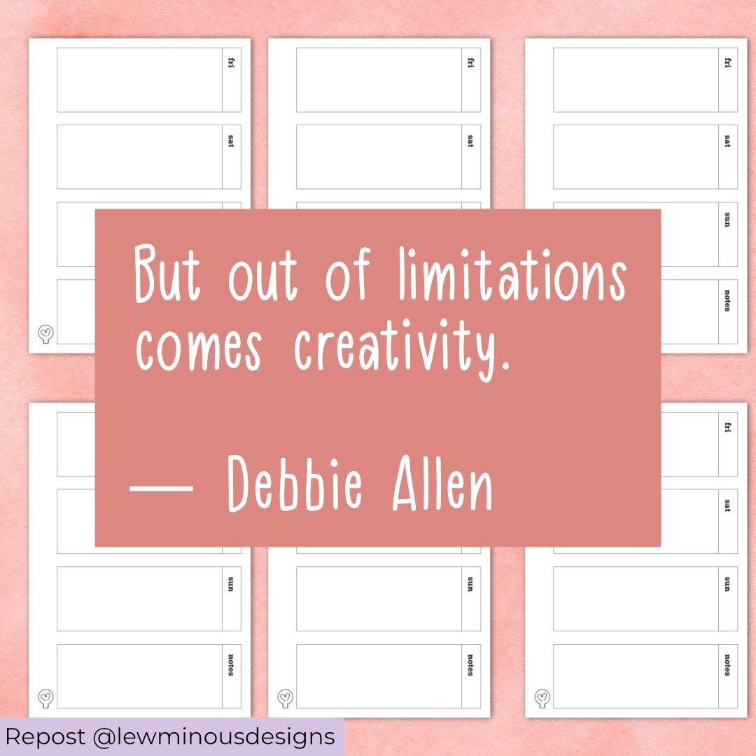 // Repost @LewminousDesigns //

&quot;But out of limitations comes creativity.&quot; ― Debbie Allen

This is the Weekly Double-Page Horizontal spread, in blank/blocks style; you can view this layout on my website here: https://carmenlew.com/product/w