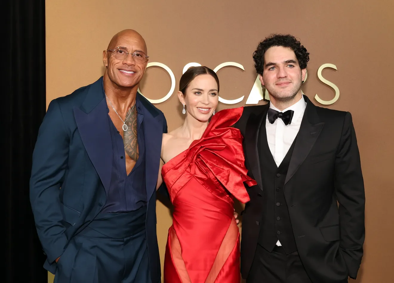 Dwayne Johnson (from left), Emily Blunt and Benny Safdie.