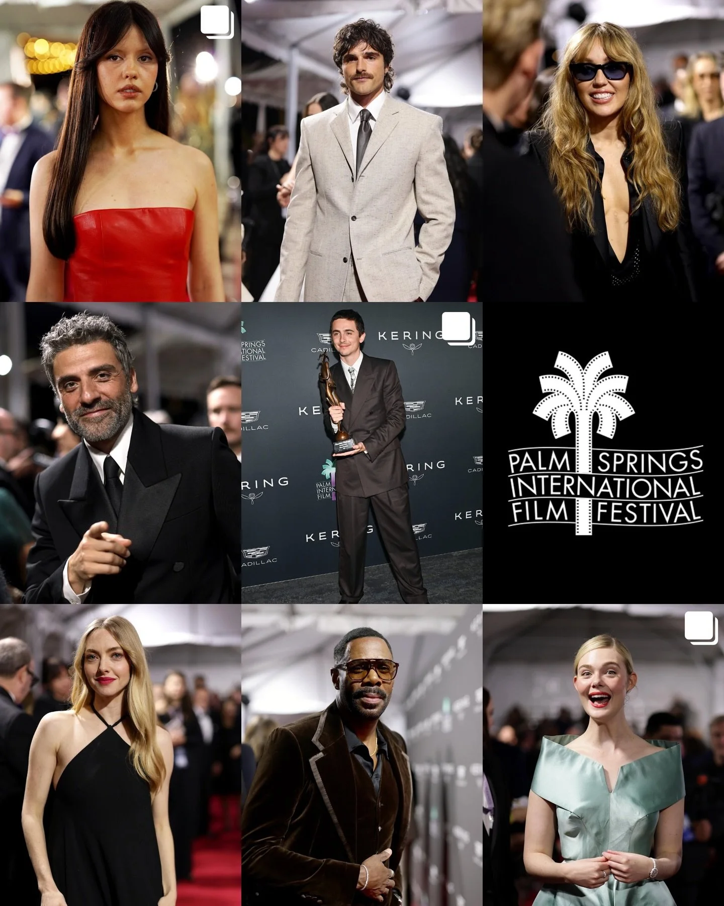 Live from the 2026 Palm Springs Film Awards Carpet. 

Miley Cyrus, Timoth&eacute;e Chalamet, Elle Fanning, Amanda Seyfried, Jacob Elordi, Kate Hudson, Oscar Isaac, and more brought high fashion to the desert. Swipe for the standout looks and unforget