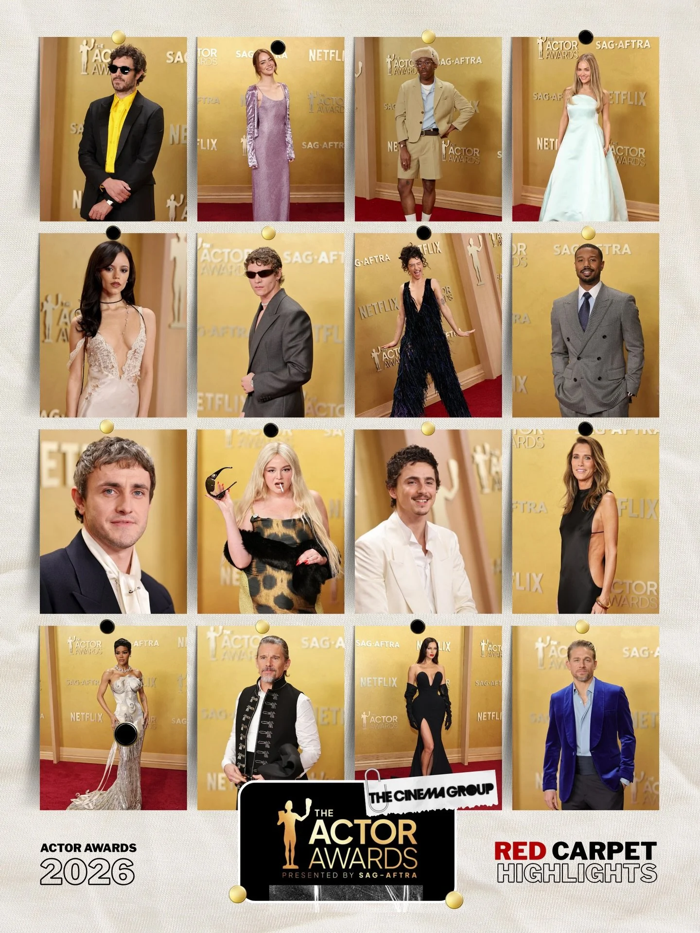 2026 Actor Awards Red Carpet Highlights.

From Timoth&eacute;e Chalamet to Emma Stone to Paul Mezcal to Demi Moore&rsquo;s new haircut, check out the best fits of the night.

Old Hollywood glamour met modern tailoring as stars hit the newly rebranded