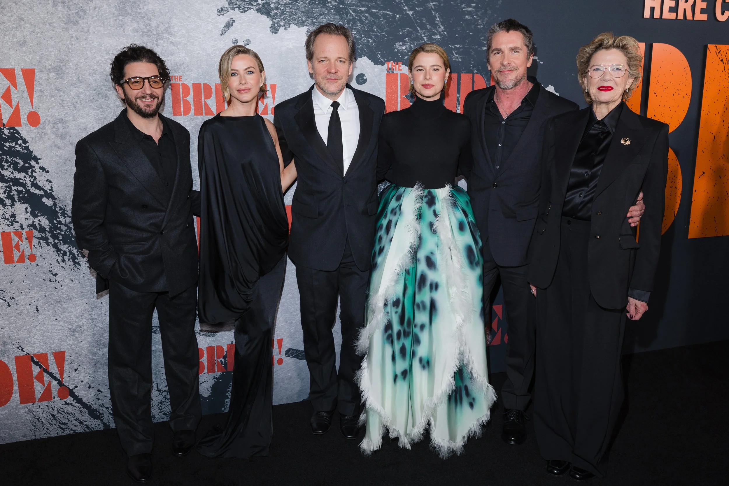 (L-R) John Magaro, Julianne Hough, Peter Sarsgaard, Jessie Buckley, Christian Bale and Annette Bening