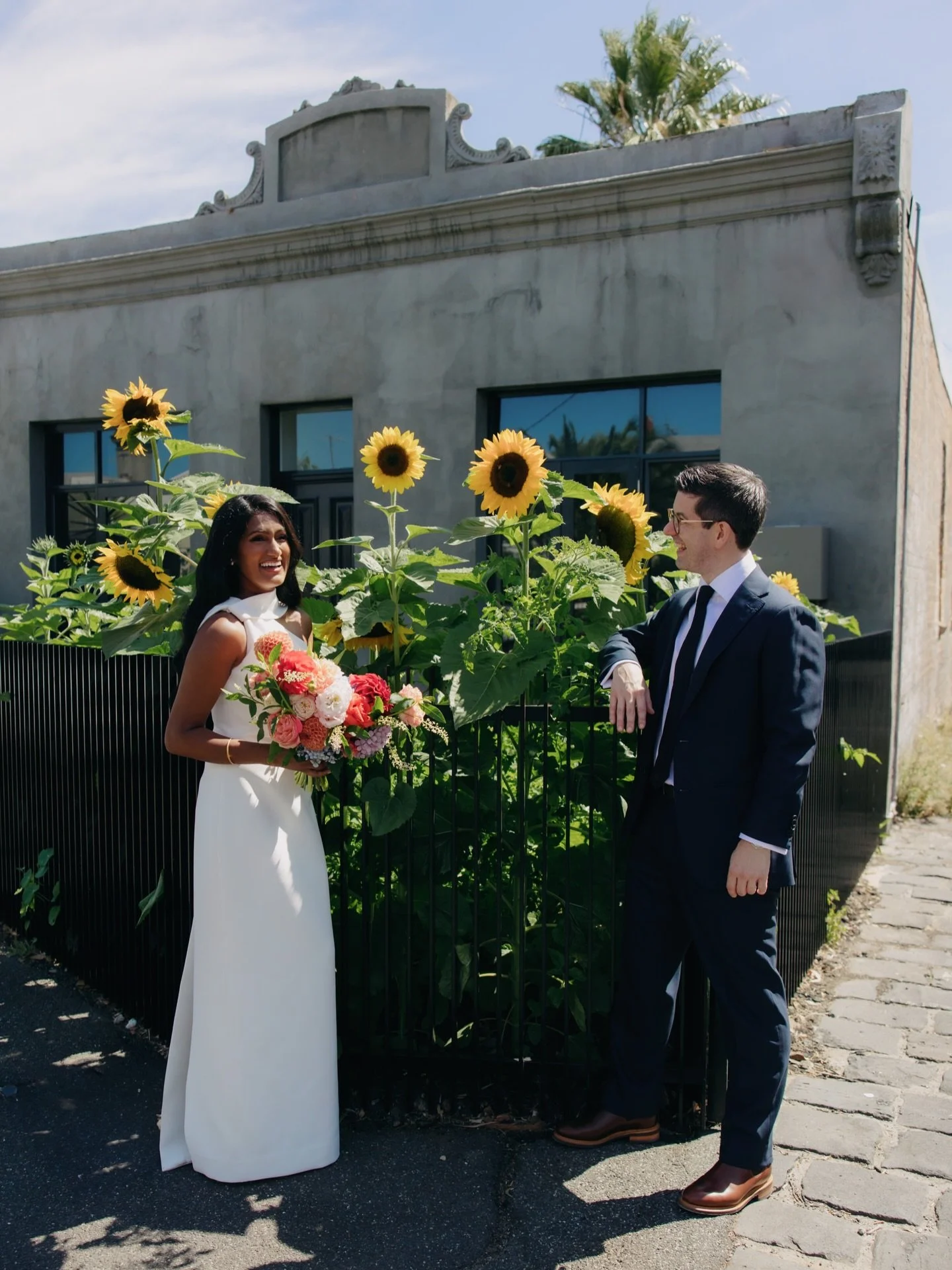 🌻Neighborhood wanders with Tharushi &amp; Niall, pre- ceremony and post getting ready together in their home❤️ For those wondering, this is the secret to having the most relaxing start to your wedding day🙌🏻

Bride&rsquo;s Dress- @rachelgilbertau 
