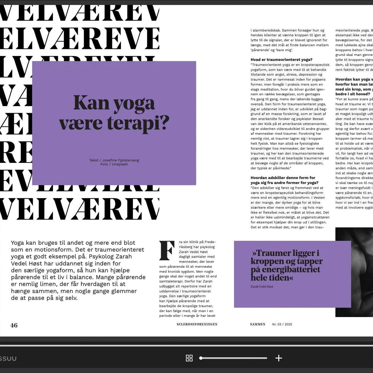 Kropsterapi i form af yoga - ja, det virker 🌱
Zarah fra Pårørendepsykologerne har talt med @scleroseforeningen.dk om kropsterapien TOY (TraumeOrientere Yoga), som hun er uddannet i at facilitere.
Læs med i foreningens magasin - d