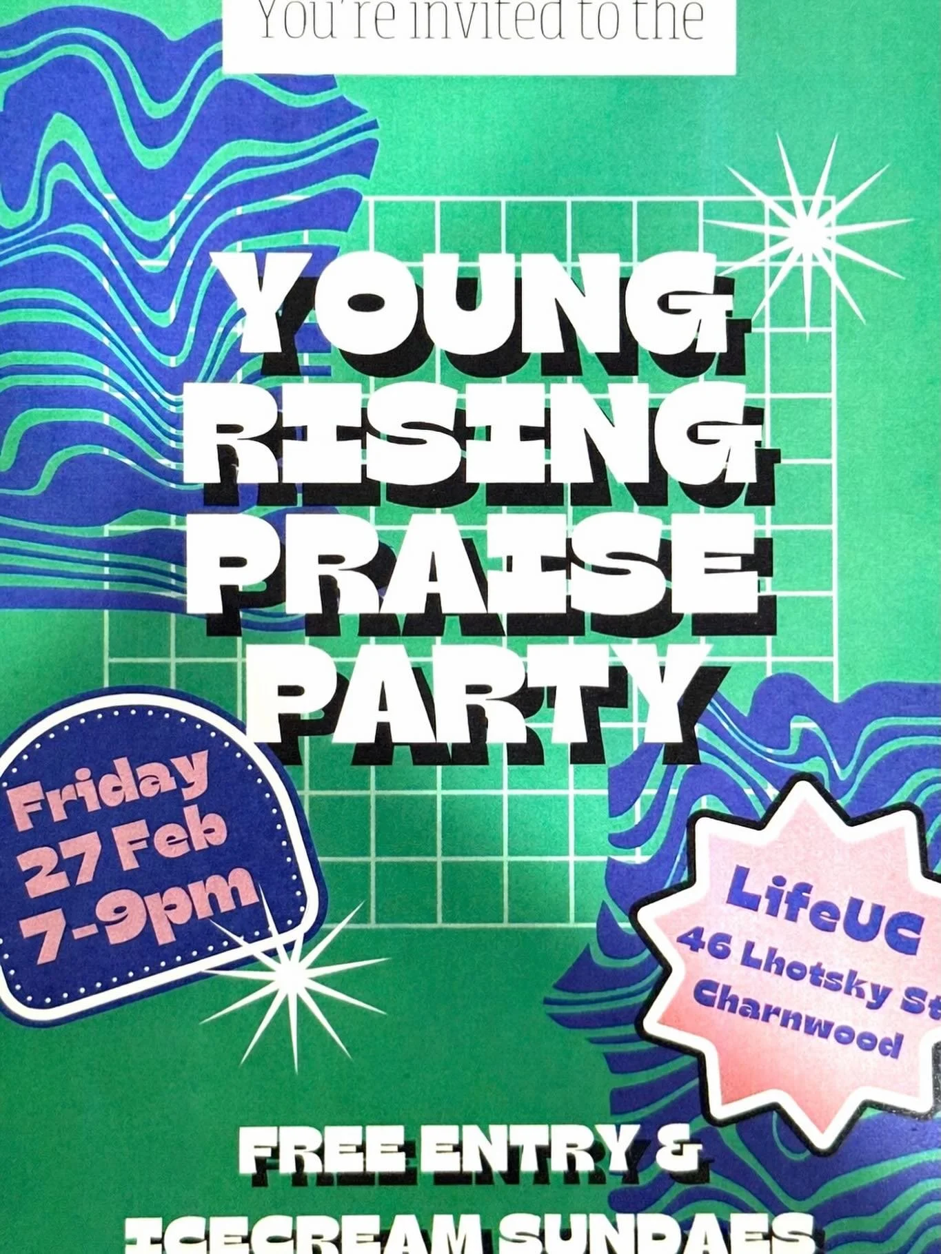 YOUNG. RISING. PRAISE PARTY🙌🔥
It&rsquo;s going to be a night to lift up JESUS in worship, FUN games,  a great WORD, friends, and ICE CREAM! 🍦✨

📅 Friday 27 Feb
⏰ 7-9PM
📍 Life Unlimited Church

Free entry + ice cream sundaes = you don&rsquo;t wan