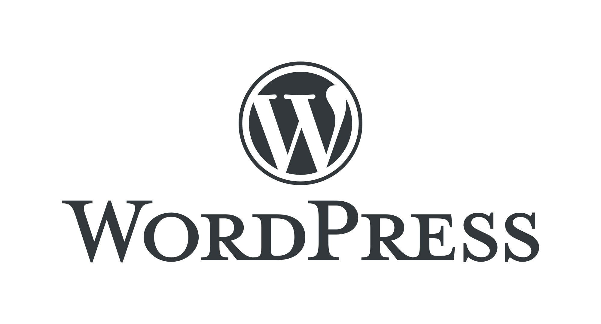 The WordPress logo with a stylized 'W' inside a circle above the word 'WordPress' in gray text.