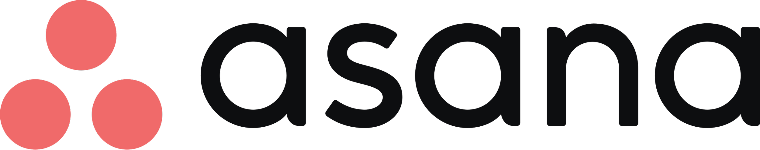 Logo of Asana with name in black letters and three pink circles to the left.