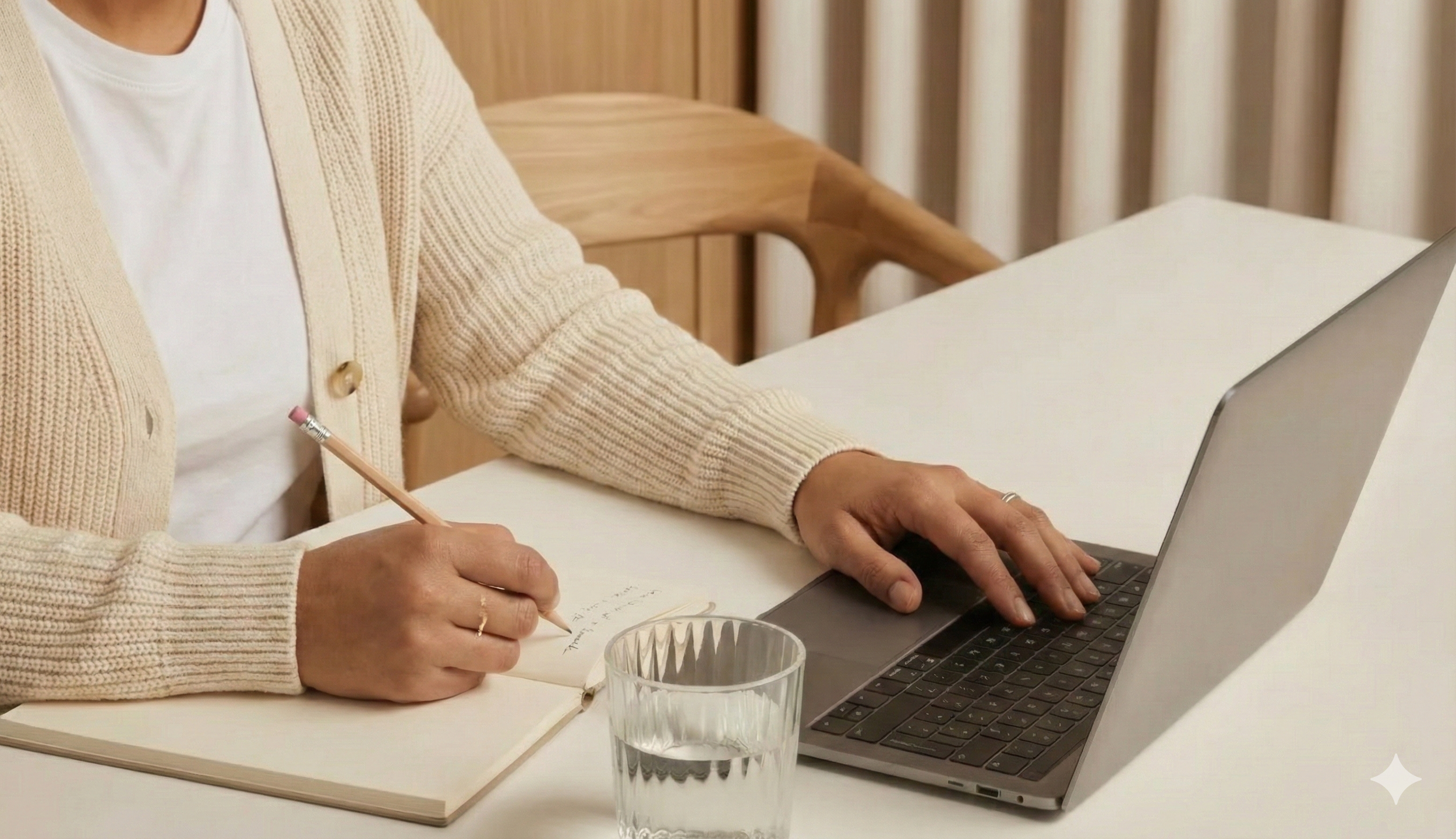a mother is planning her quinceanera on a table with a laptop