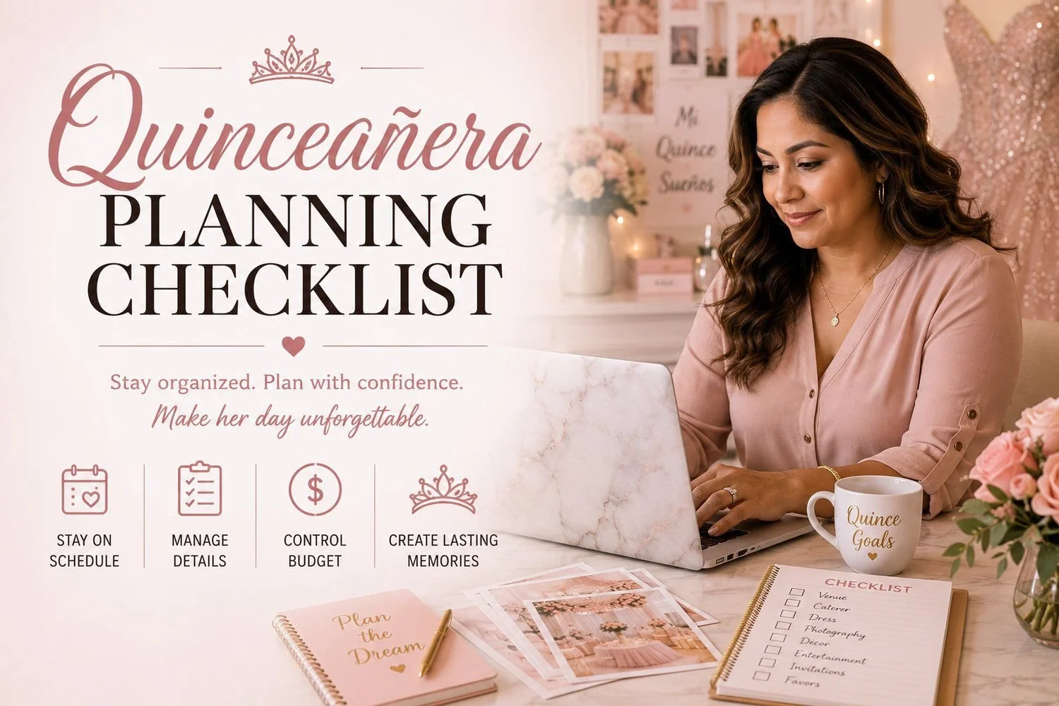 Lista de planeación de quinceañera con el cronograma completo de 12 a 18 meses