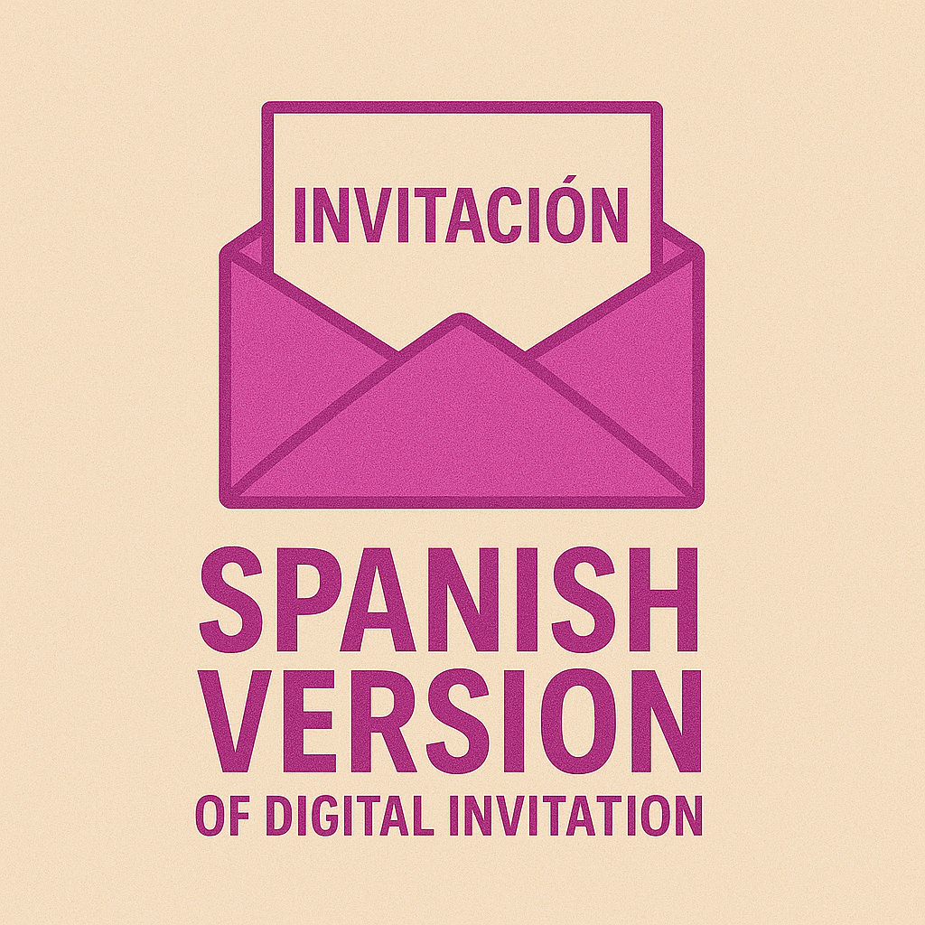 Promotional graphic showing an envelope labeled ‘Invitación,’ indicating a Spanish-language digital invitation option.