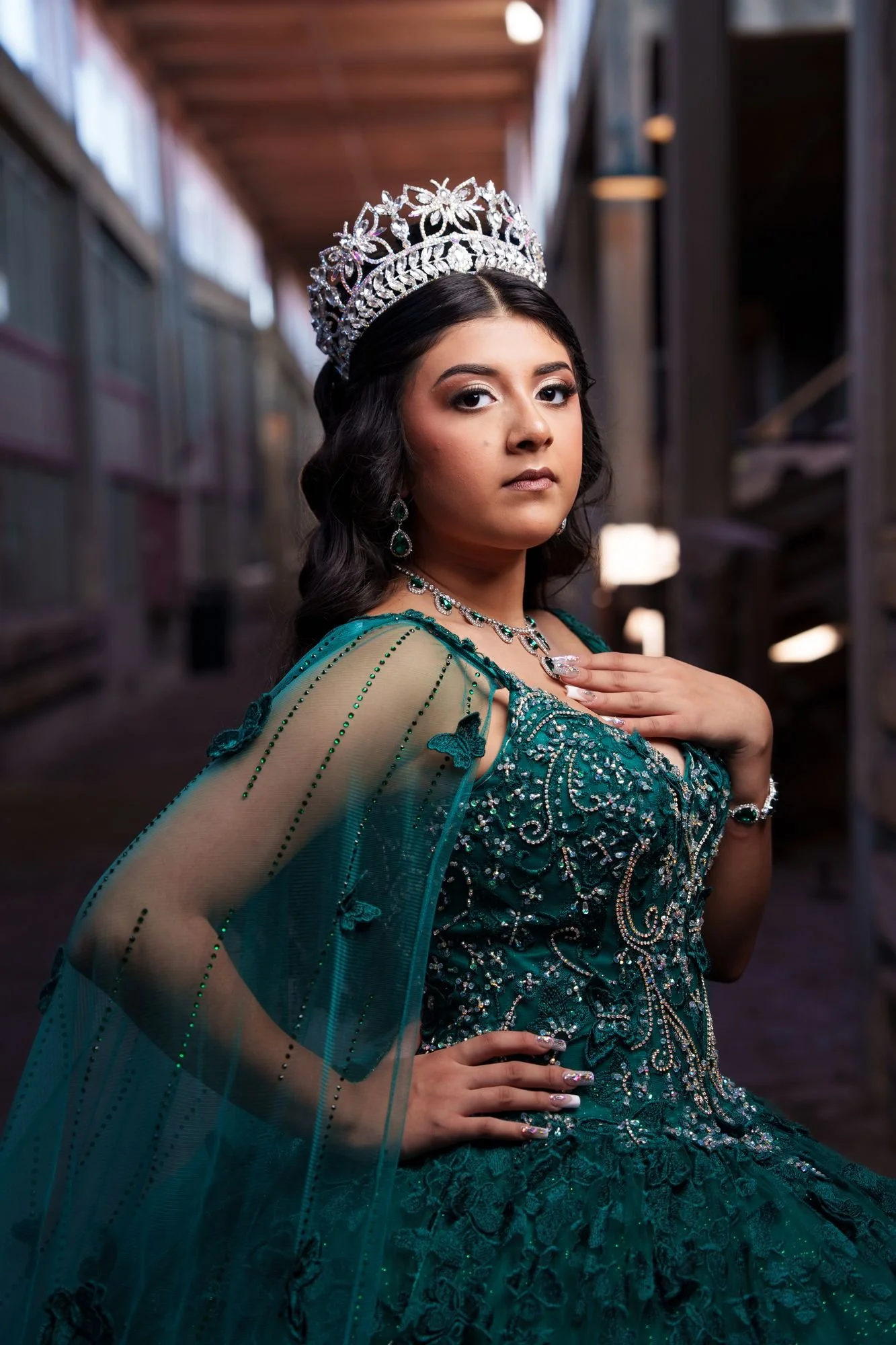 Historic Stockyards doorway portrait from Nevaeh's quinceañera formal preshoot