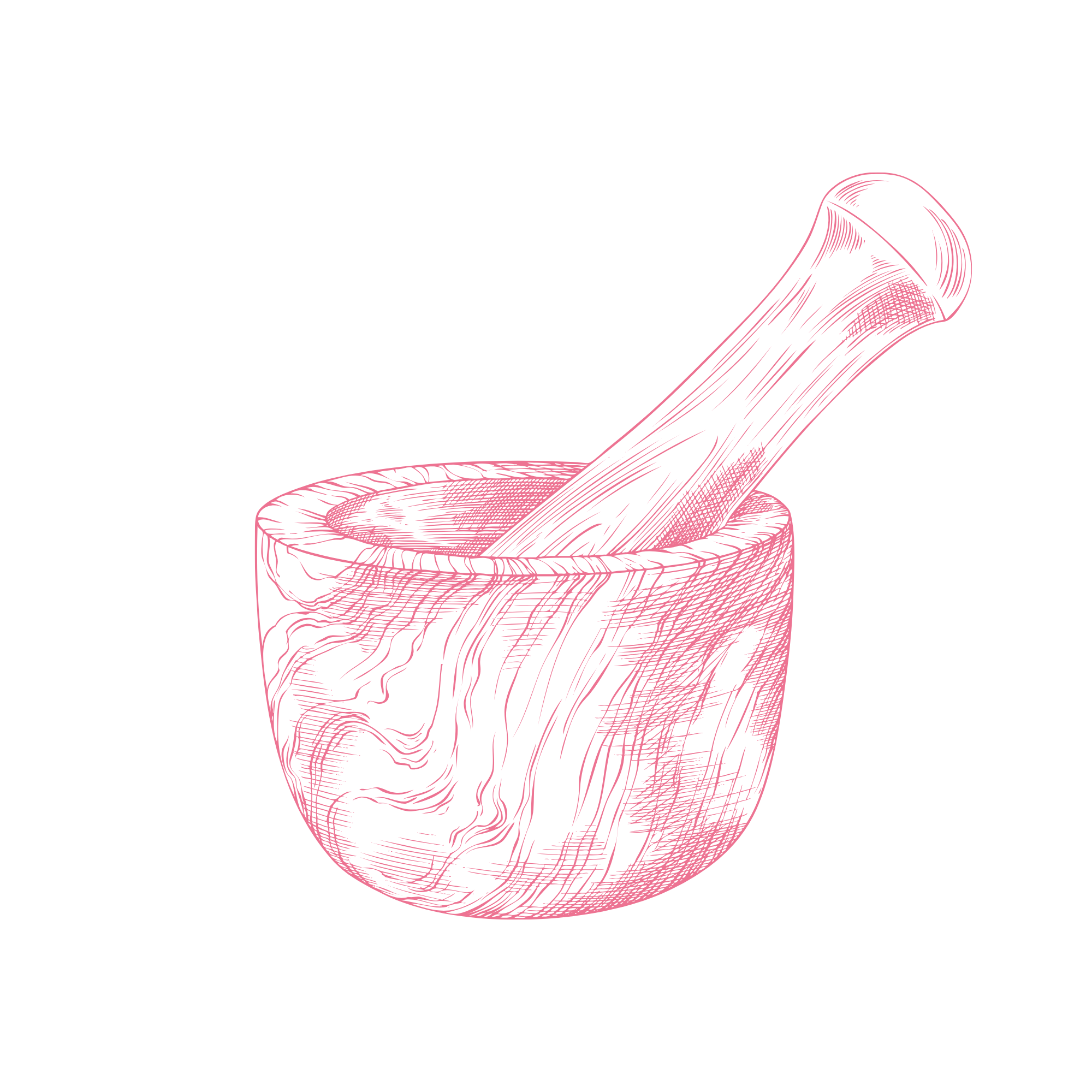 A pink mortar and pestle graphic.