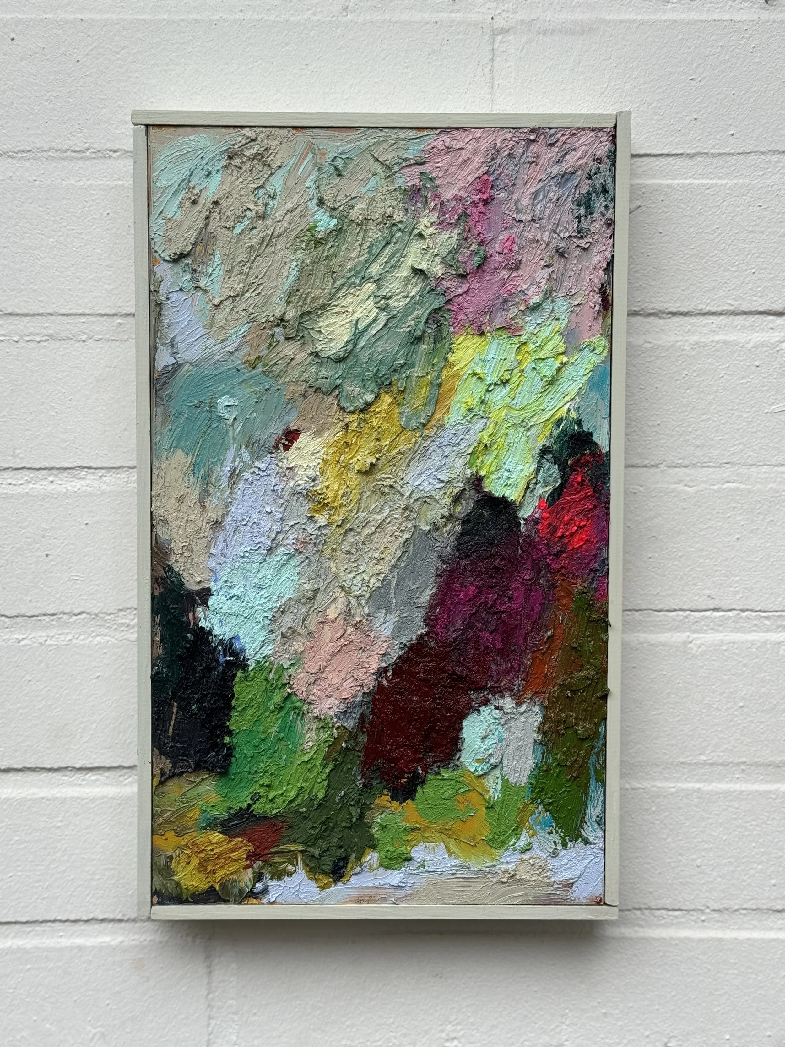 'All Warm & Fuzzy.' Oil on panelboard. 31 x 18.5cm. Framed.