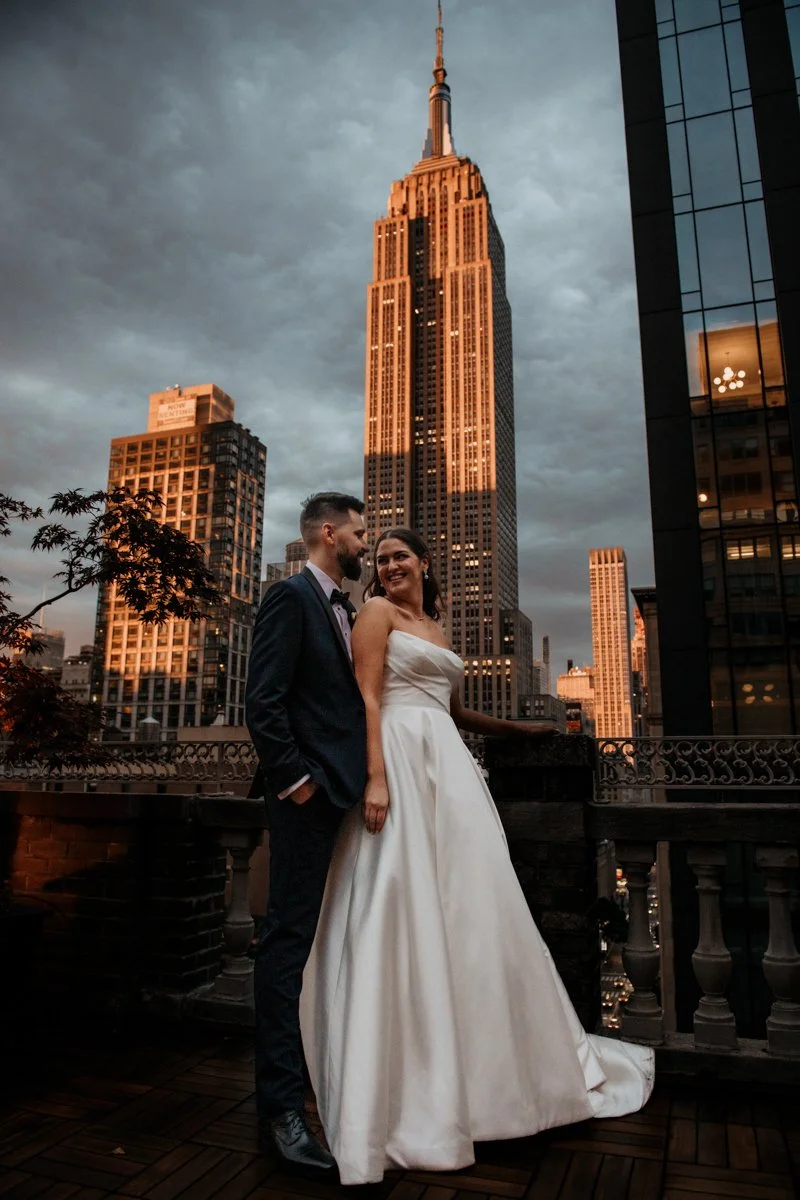 New York City wedding with empire state building in background rooftop garden nyc wedding