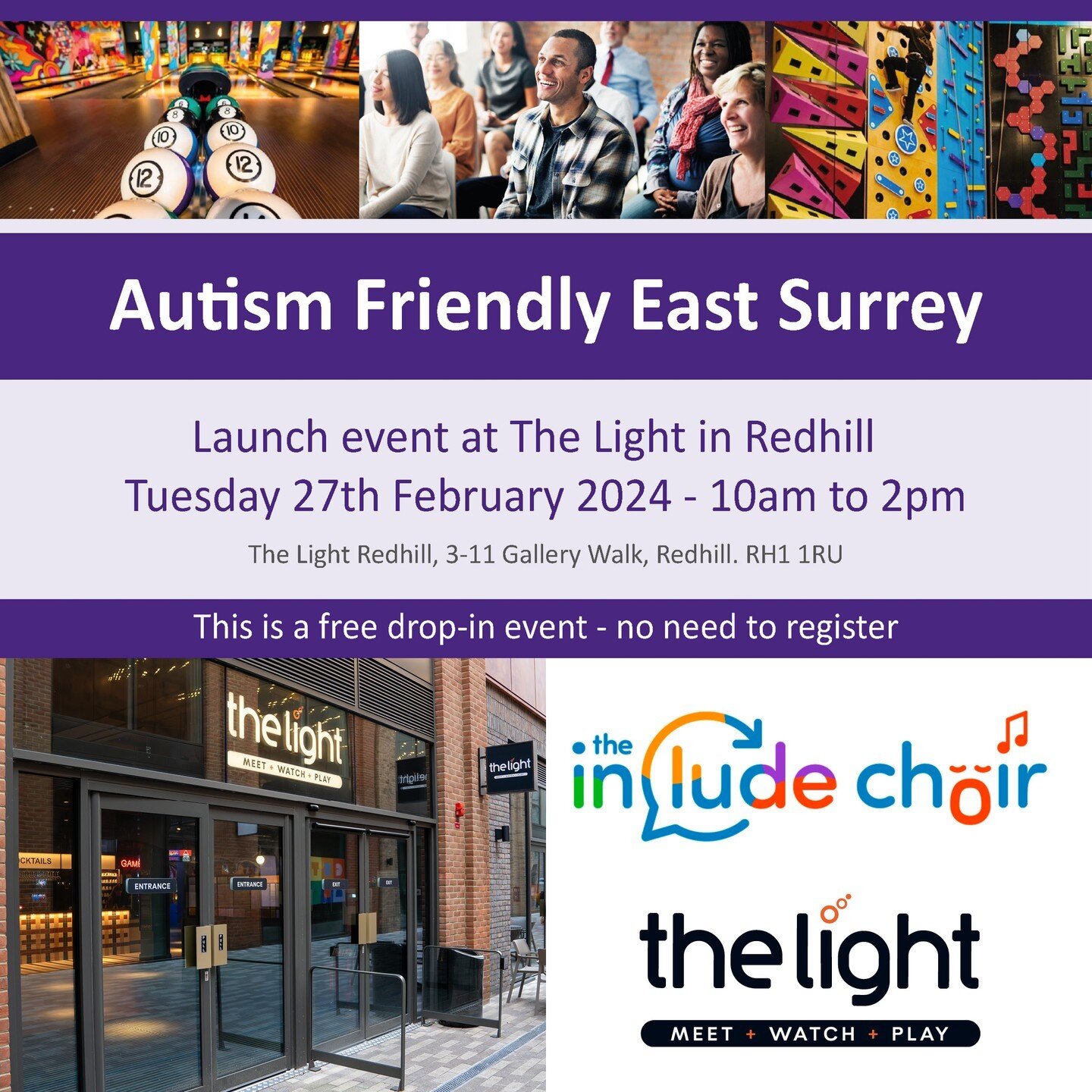 Autism Friendly East Surrey are holding a free event on 27th February 2024 from 10am till 2pm. Held at The Light Redhill, it will include a mixture of training, stalls, information and taster activity sessions!

#Redhill #Autism #TheLight #Cinema #Bo