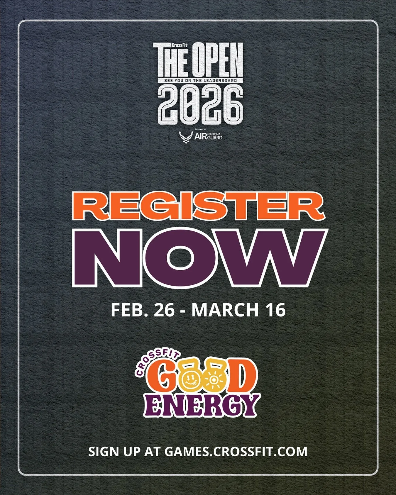 It&rsquo;s about that timeeee! 🔥 The Open and Friday Night Lights are almost here! 😤✨

Three weeks. 
One amazing community.
All the vibes. 💜🧡

Get ready to throw down, cheer loud, hit PRs, and make some unreal memories with your CFGE crew!💪🎉 Th