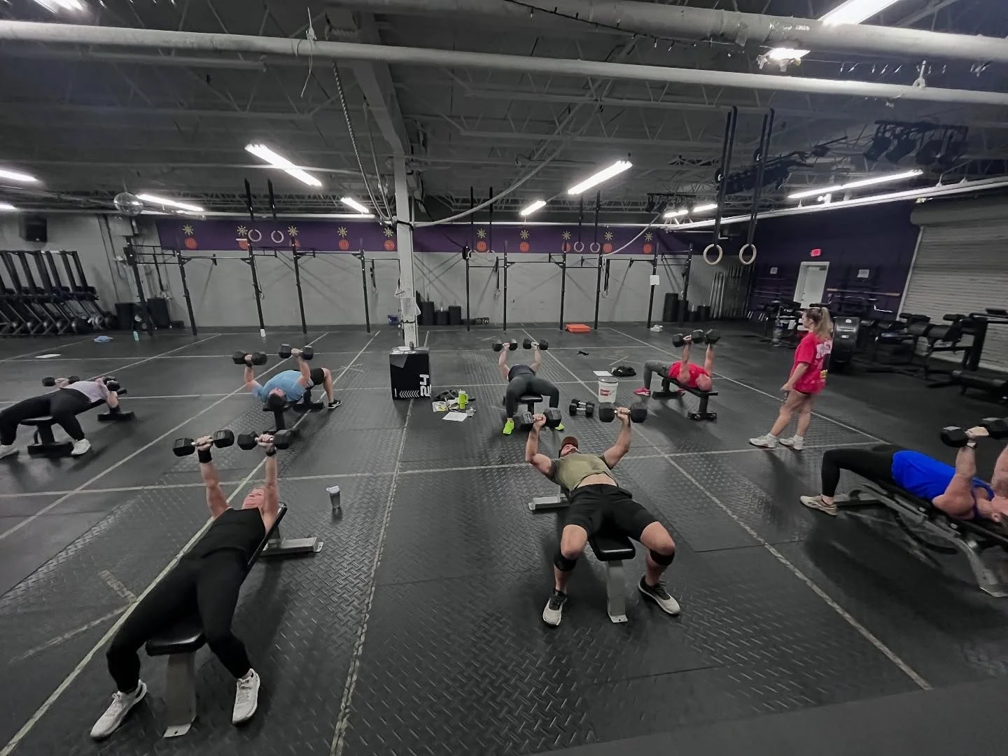 All the dumbbell work on this fine Wednesday! 💪 

AMRAP 12:
4-6-8-10-12-14-etc
Dumbbell Squats @ 50/35 lbs x 2
1-2-3-4-5-6- etc
Burpee Pull up

Followed by supersets of:
Max Rep Dumbbell Bench / Floor Press @ 70/50 lbs x 2
12 Dumbbell Romanian Deadl